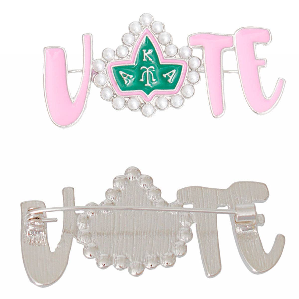 Brooch Alpha Kappa Alpha  Vote Sorority Pin for Women: .95 x 2.15 inches / Pink and Green / Rhodium