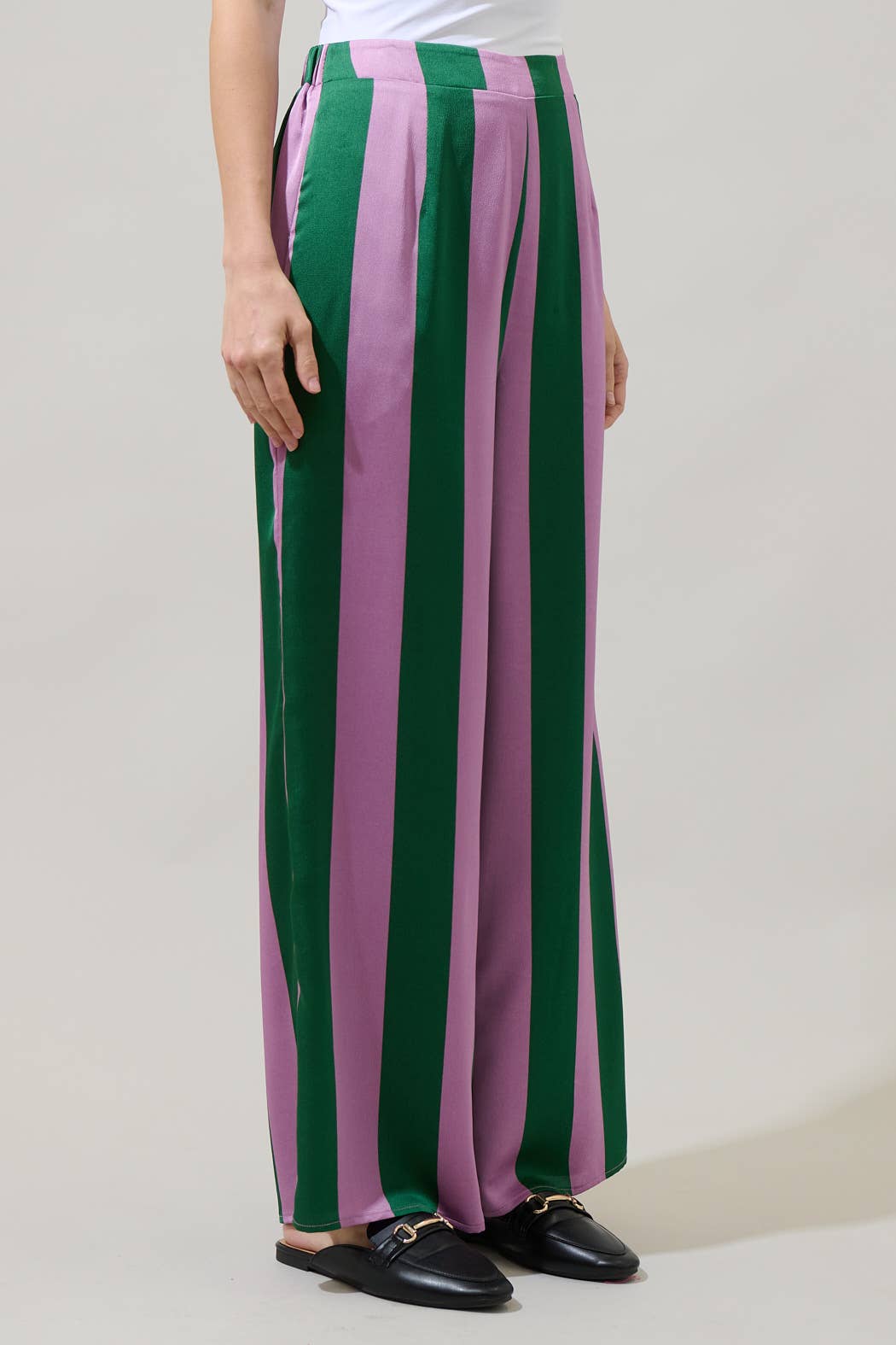 Pink & Green Rag Striped Wide Leg Pants