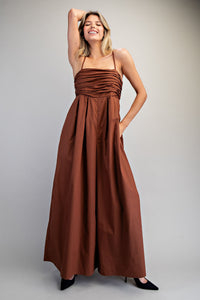 Charis Solid Ruched Sleeveless Jumpsuit