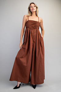 Charis Solid Ruched Sleeveless Jumpsuit