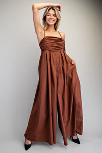 Charis Solid Ruched Sleeveless Jumpsuit