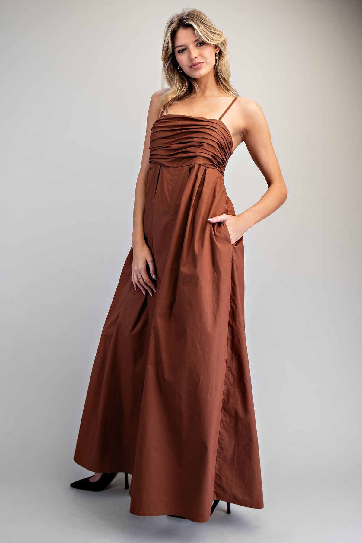 Charis Solid Ruched Sleeveless Jumpsuit