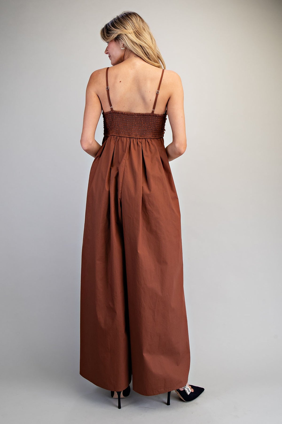 Charis Solid Ruched Sleeveless Jumpsuit
