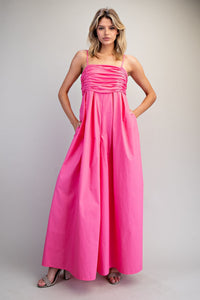 Charis Solid Ruched Sleeveless Jumpsuit