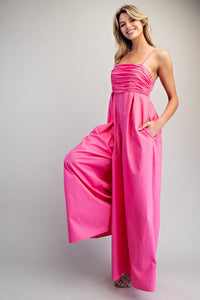 Charis Solid Ruched Sleeveless Jumpsuit