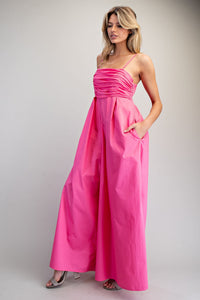 Charis Solid Ruched Sleeveless Jumpsuit