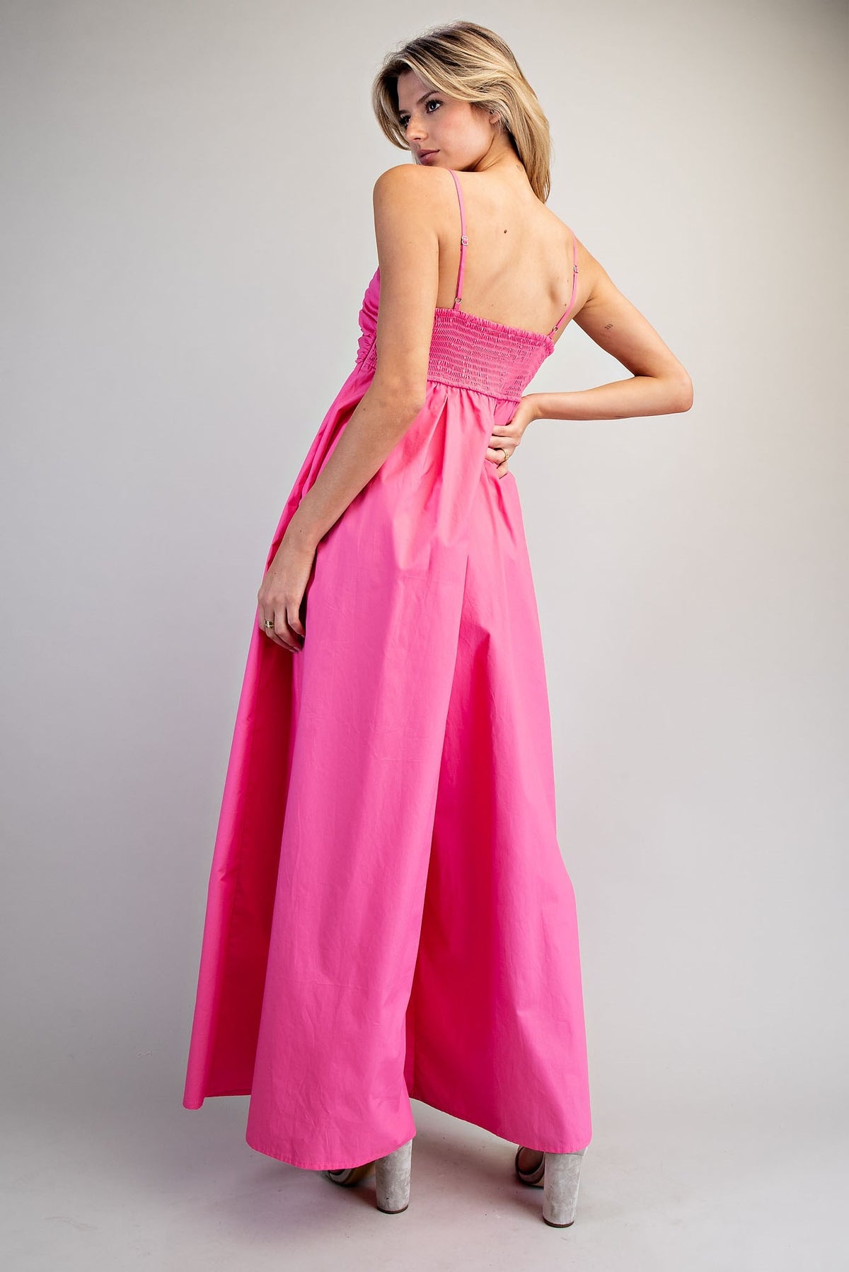 Charis Solid Ruched Sleeveless Jumpsuit