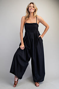 Charis Solid Ruched Sleeveless Jumpsuit