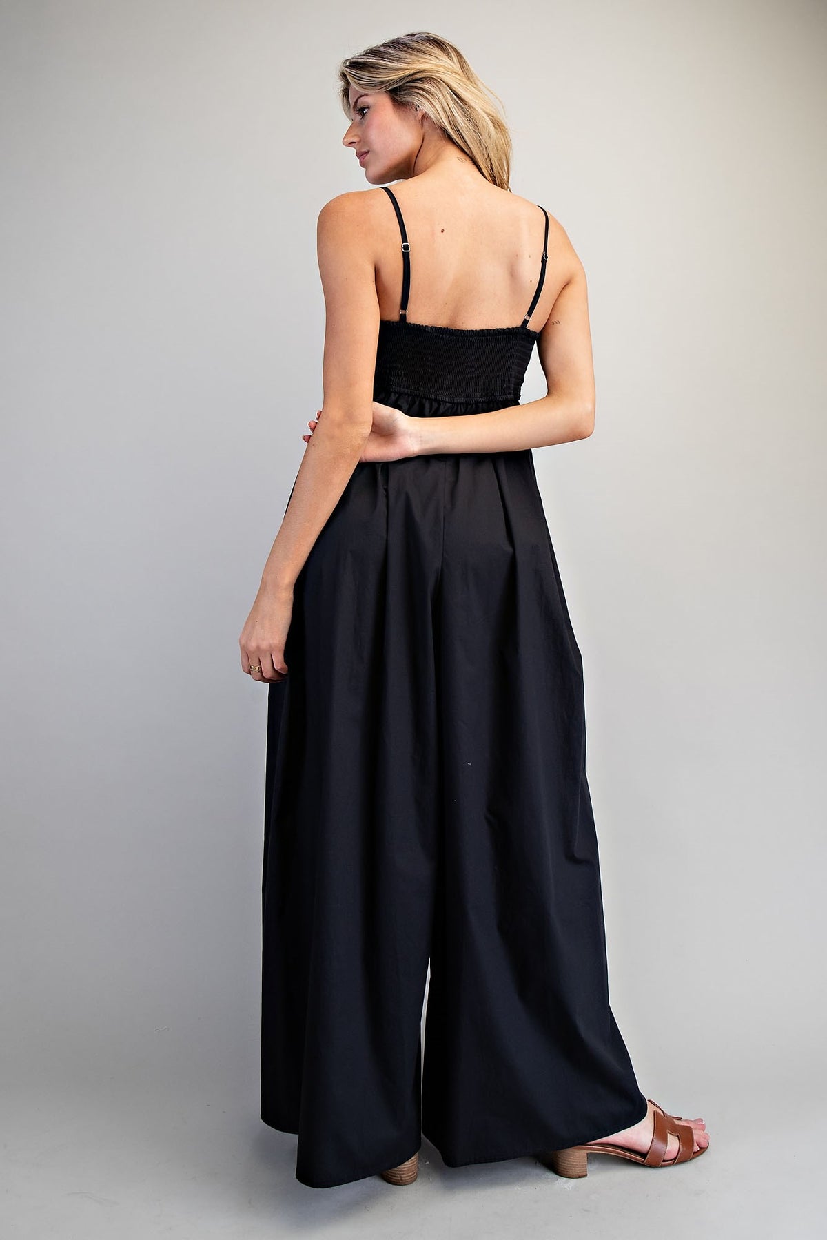 Charis Solid Ruched Sleeveless Jumpsuit