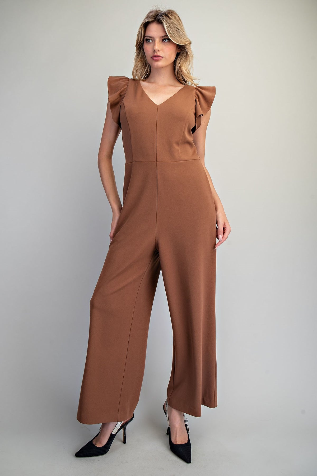 Betsy Solid V-Neck Ruffle Jumpsuit