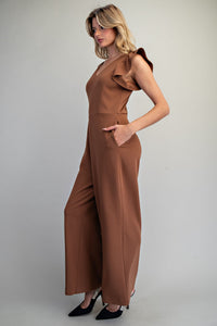 Betsy Solid V-Neck Ruffle Jumpsuit