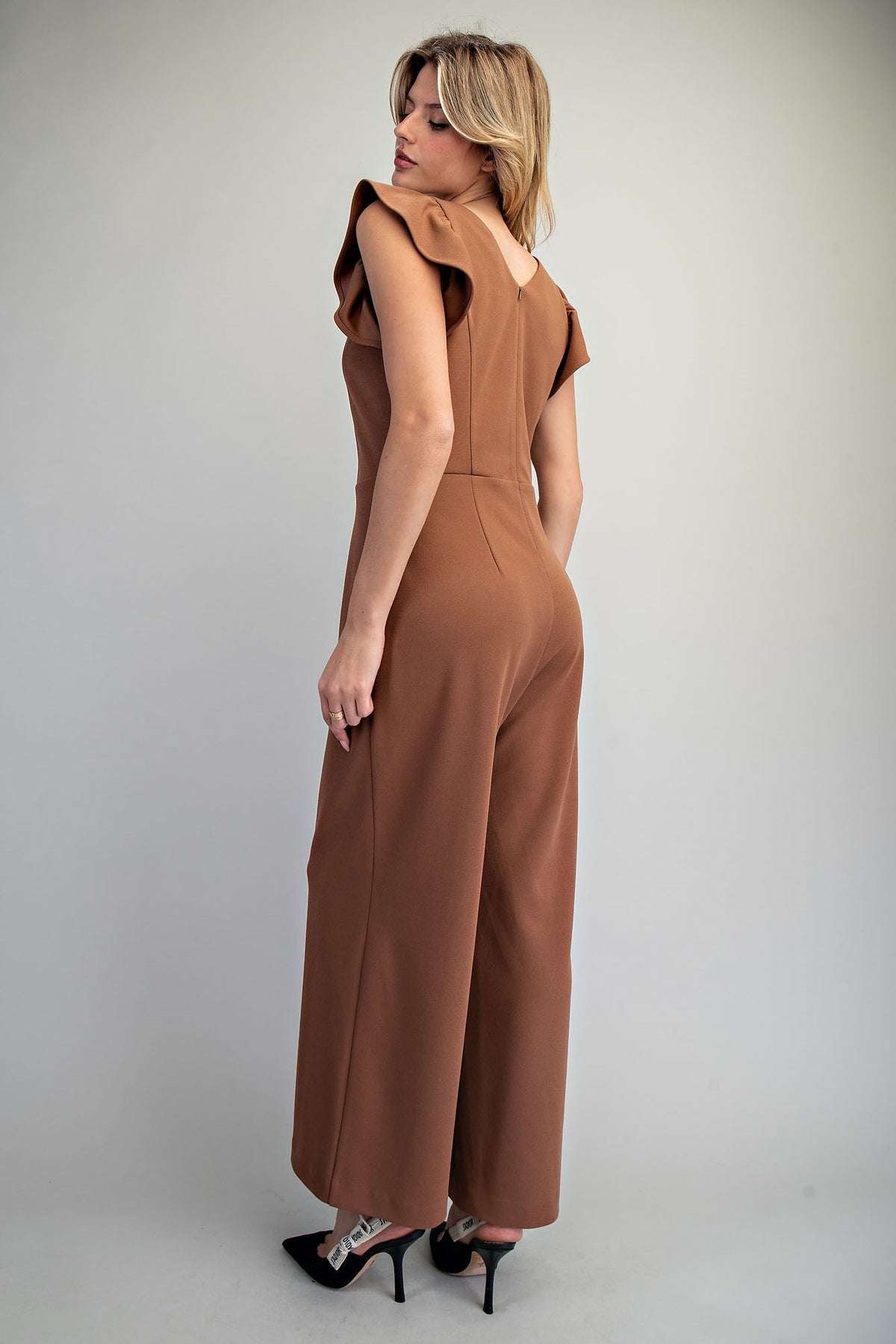 Betsy Solid V-Neck Ruffle Jumpsuit