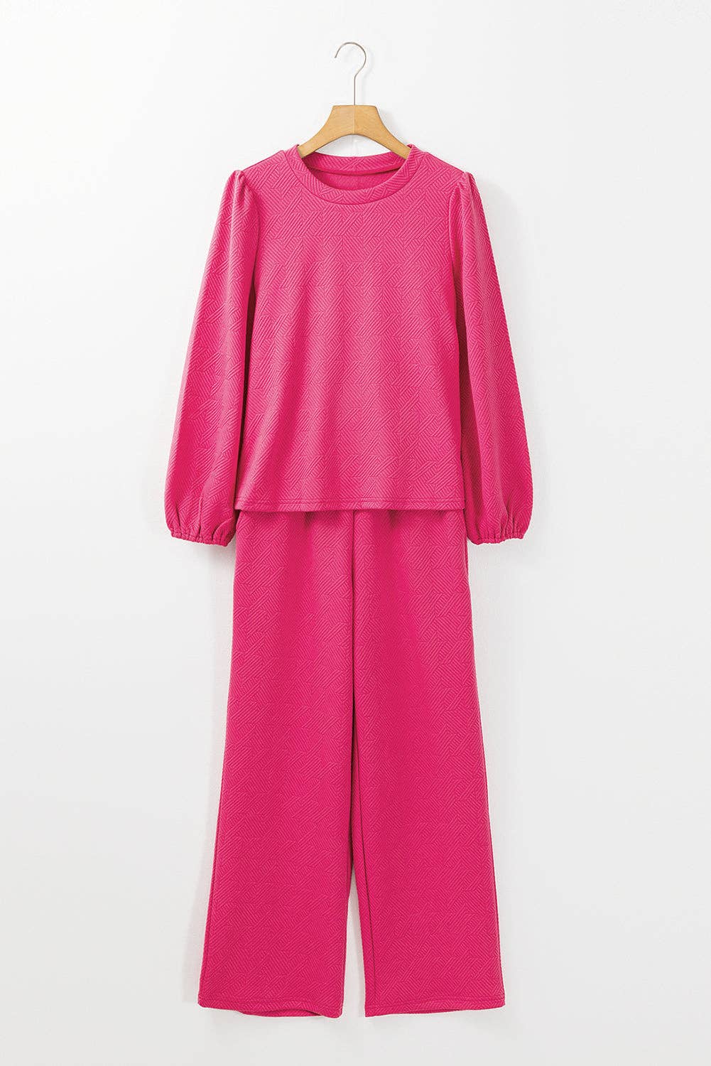 Puff Sleeve Top and Pants Set: Rose Red  or Black
