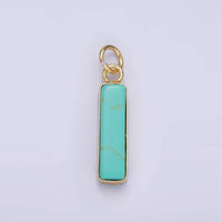 14K Gold Filled Rose Quartz, Turquoise, Shell Pearl Rectangular Tube Bezel Charm | D564: Rose Quartz