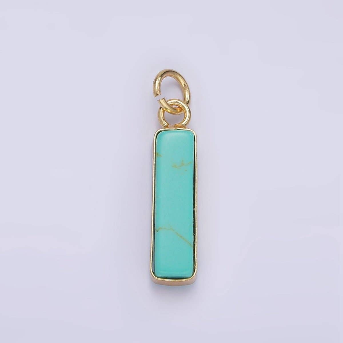 14K Gold Filled Rose Quartz, Turquoise, Shell Pearl Rectangular Tube Bezel Charm | D564: Shell Pearl