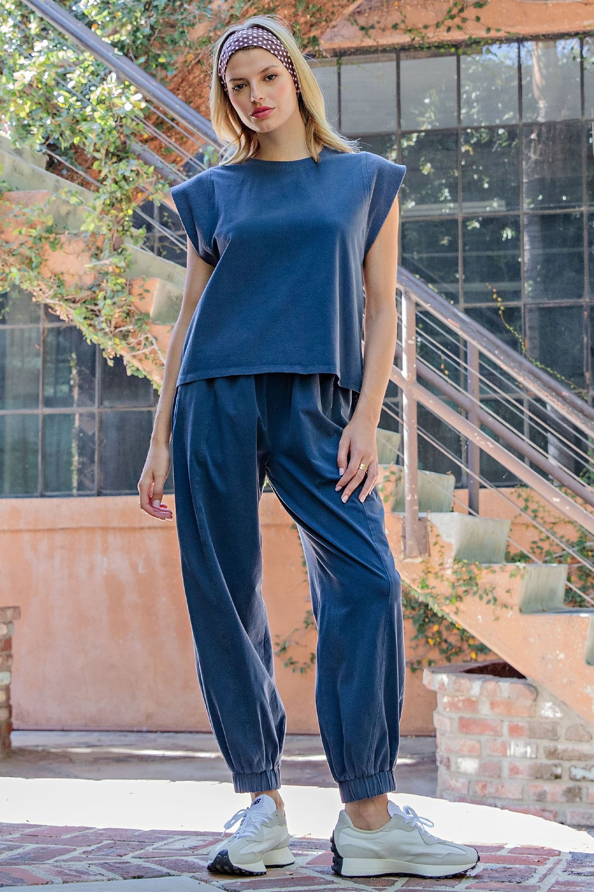 Winona Ribbed Trim Cap Sleeve Top or Elastic Waist Joggers