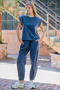 Winona Ribbed Trim Cap Sleeve Top or Elastic Waist Joggers