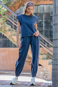 Winona Ribbed Trim Cap Sleeve Top or Elastic Waist Joggers