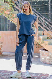 Winona Ribbed Trim Cap Sleeve Top or Elastic Waist Joggers