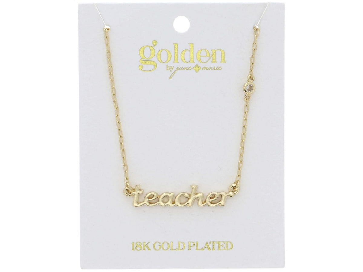 18K Gold Plated "teacher" with Clear Crystal Accent Necklace