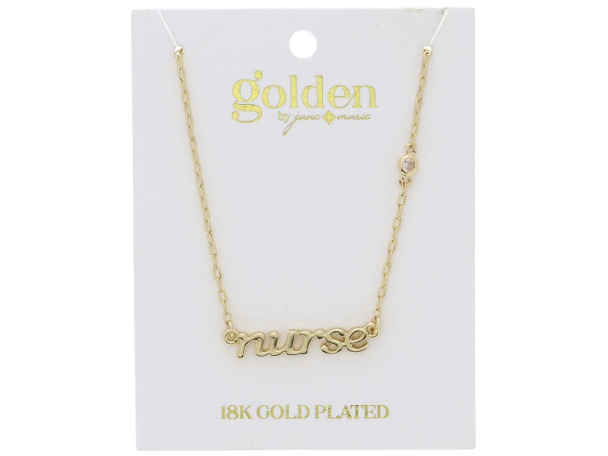 18K Gold Plated "nurse" with Clear Crystal Accent Necklace