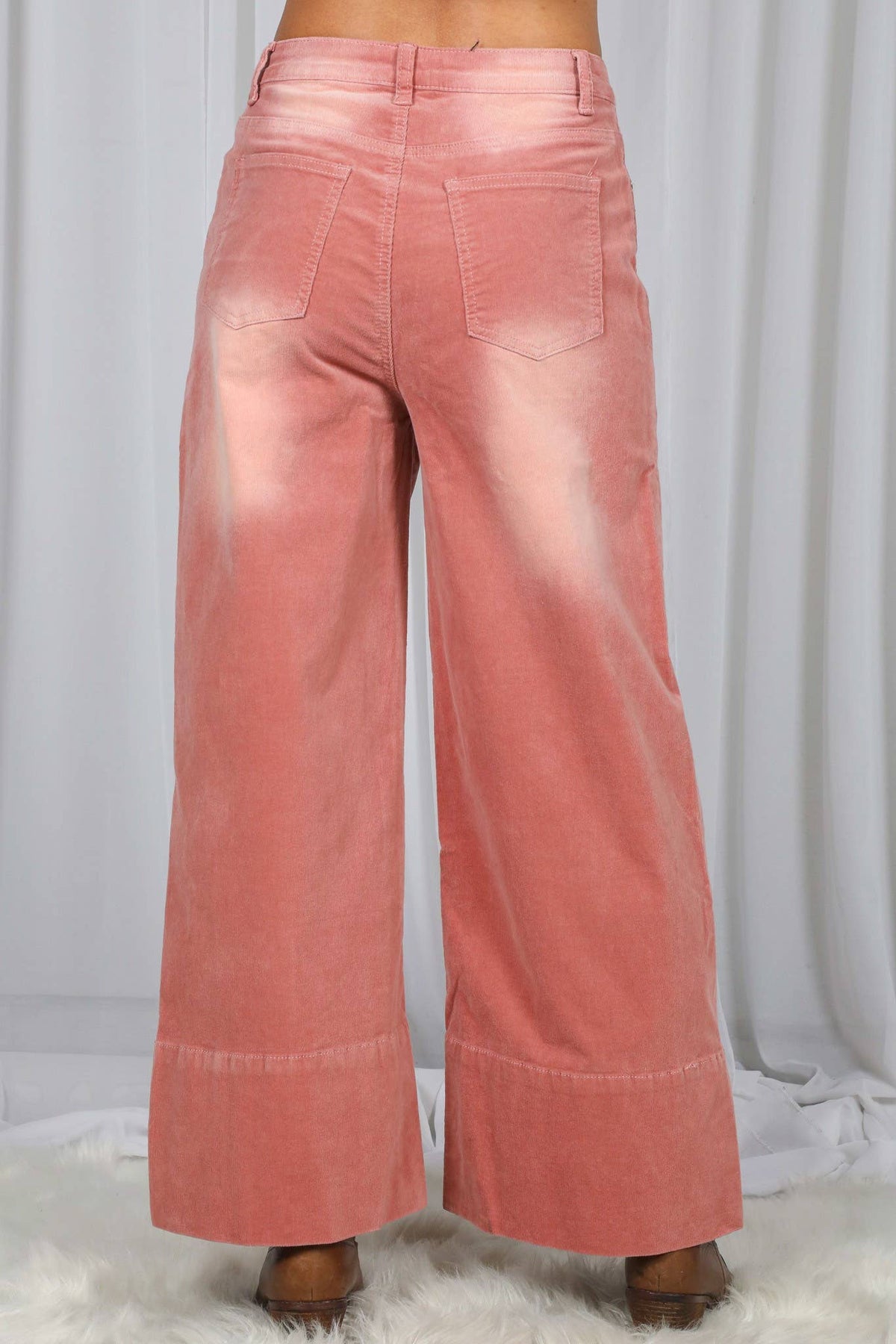 Stone Washed Cotton Corduroy Cropped Pants VP83140: Brown / S