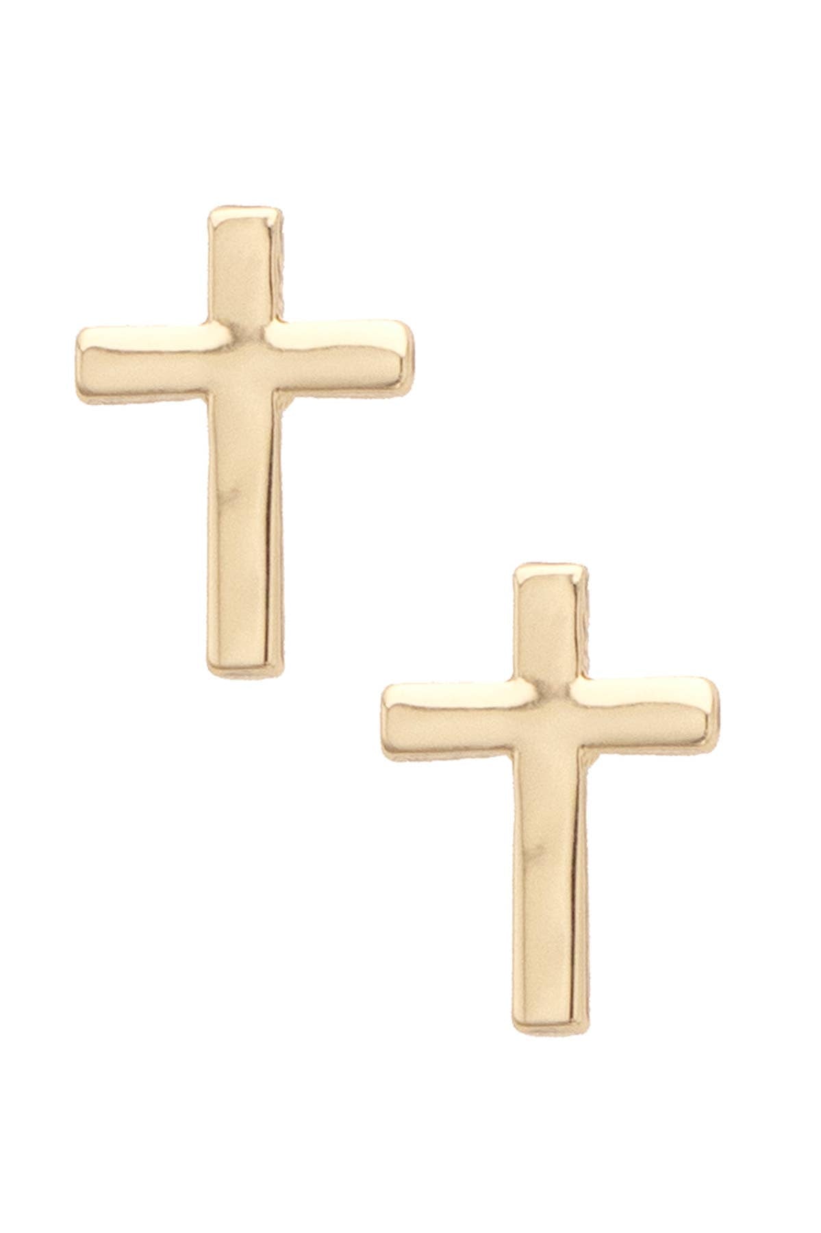 Eloise Cross Stud Earrings in Shiny Gold