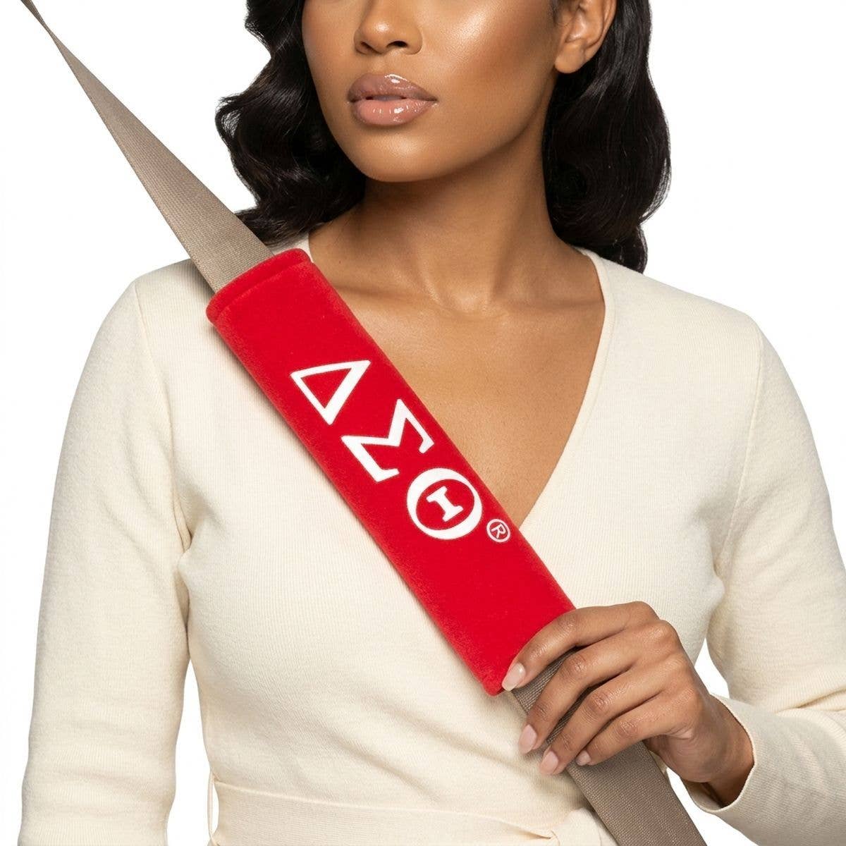 Delta Sigma Theta Red Seat Belt Cover Set: Red and White / Multi Tone / 9.5 x 2.5 inches