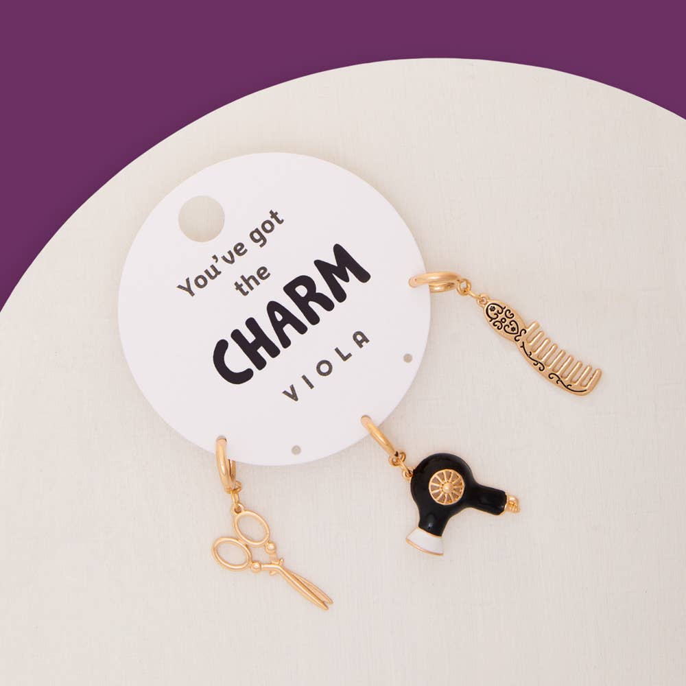 3 Pc Charm Set Featuring Scissors, Blow Dryer, and Comb