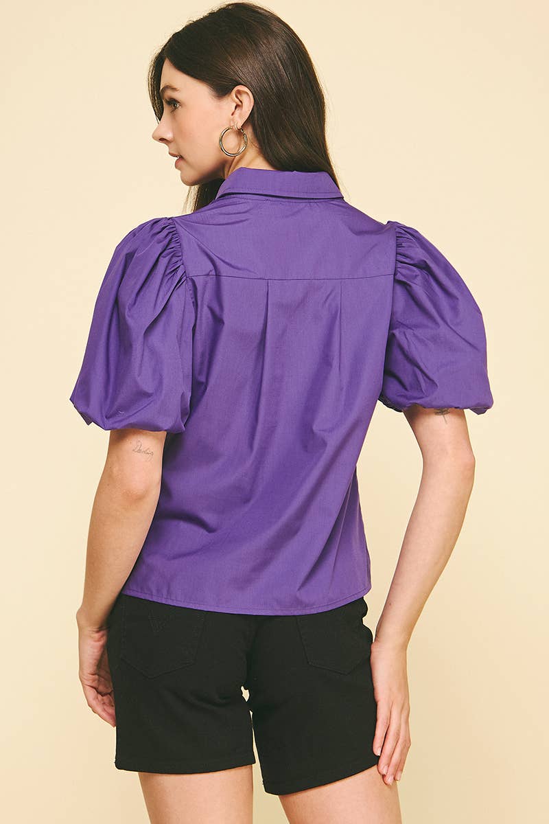 BUBBLE SLEEVE BLOUSE TOP - 5707TB: FAIRY RED / S