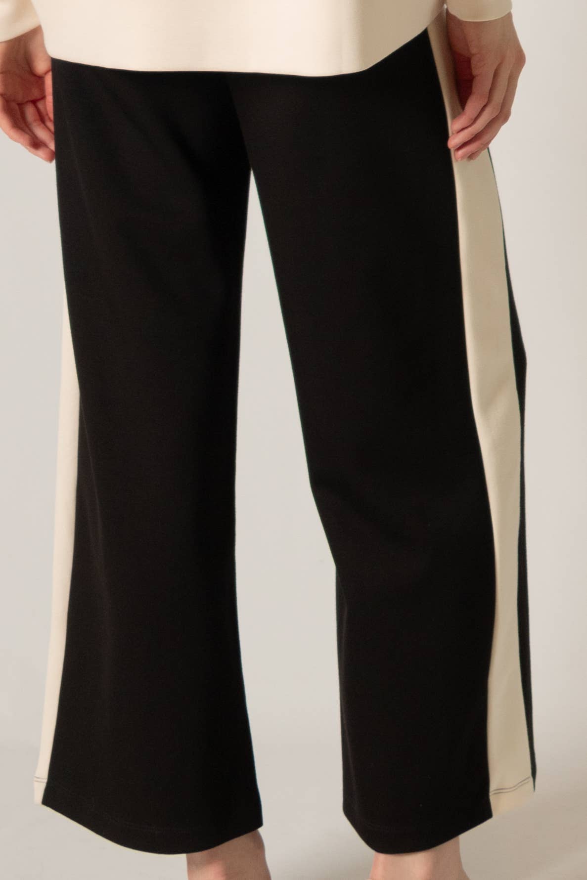P. CILL Butter Modal Side Stripe Wide Leg Pants: Black / Small