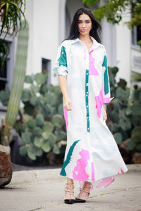 Long Sleeves Maxi Shirt Dress: Maroon / Medium