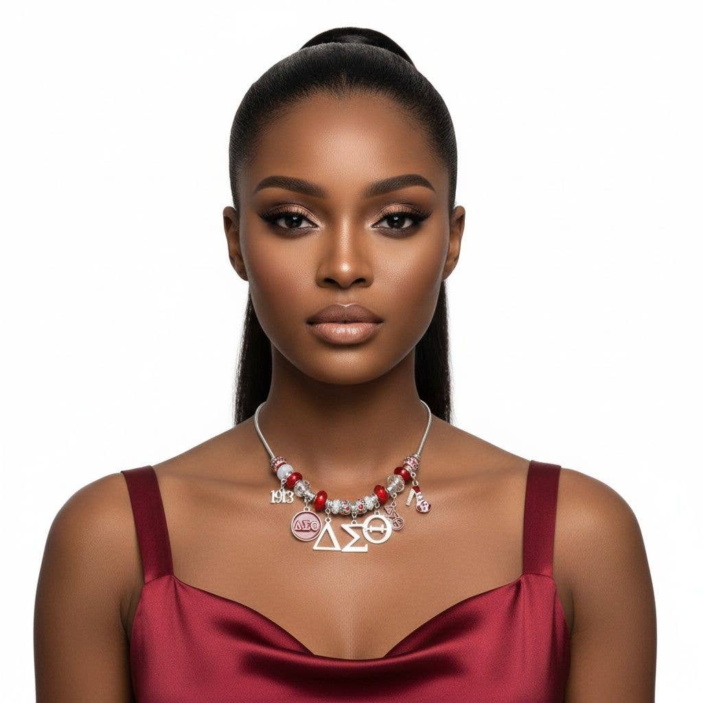 Delta Sigma Theta Sorority Snake Chain Luxe Bead and Charm Necklace