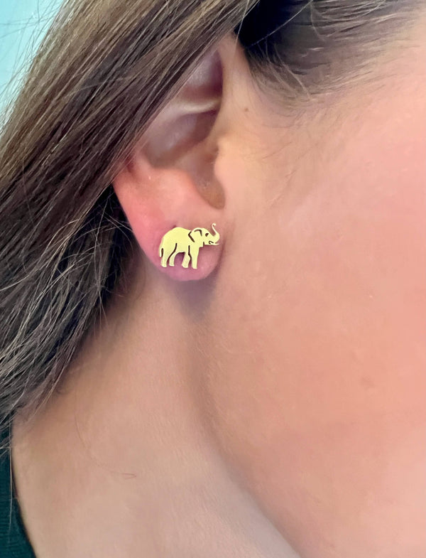 Cute Elephant Earrings, Gold Stud Elephant Earrings, Alabama