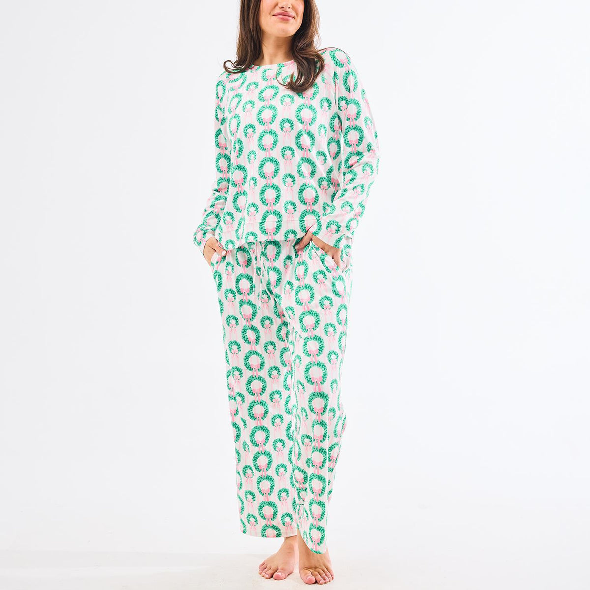 Pink and Green Rosy Wreaths - Annie Pajama Set