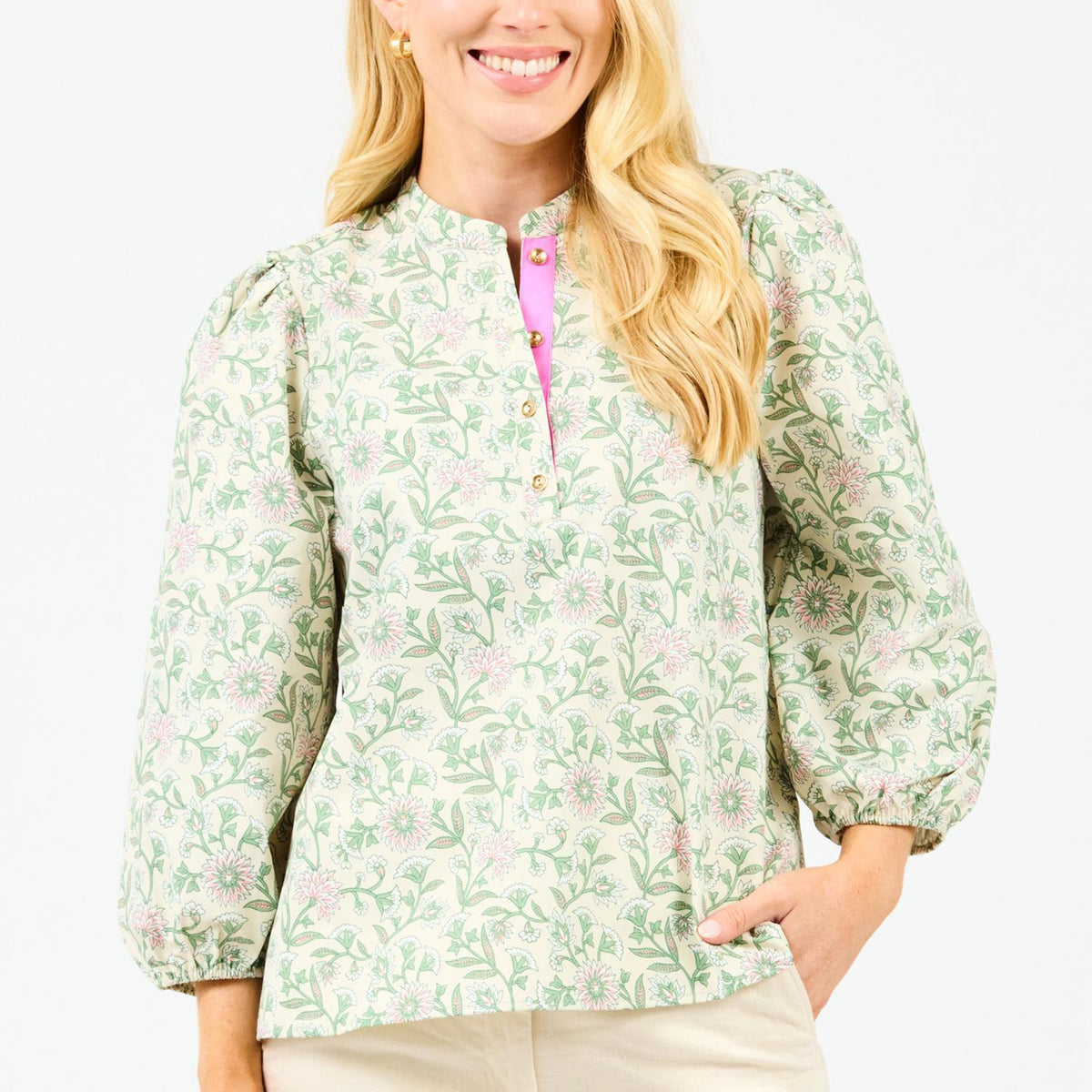 Mary Square Riley Thistle Vines Sand Blouse