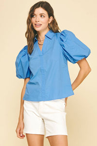 BUBBLE SLEEVE BLOUSE TOP - 5707TB: FAIRY RED / S
