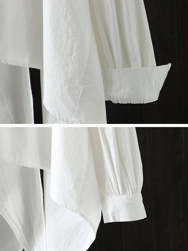 Urban Loose Black White Long Sleeves Irregular Blouse: BLACK / One_size