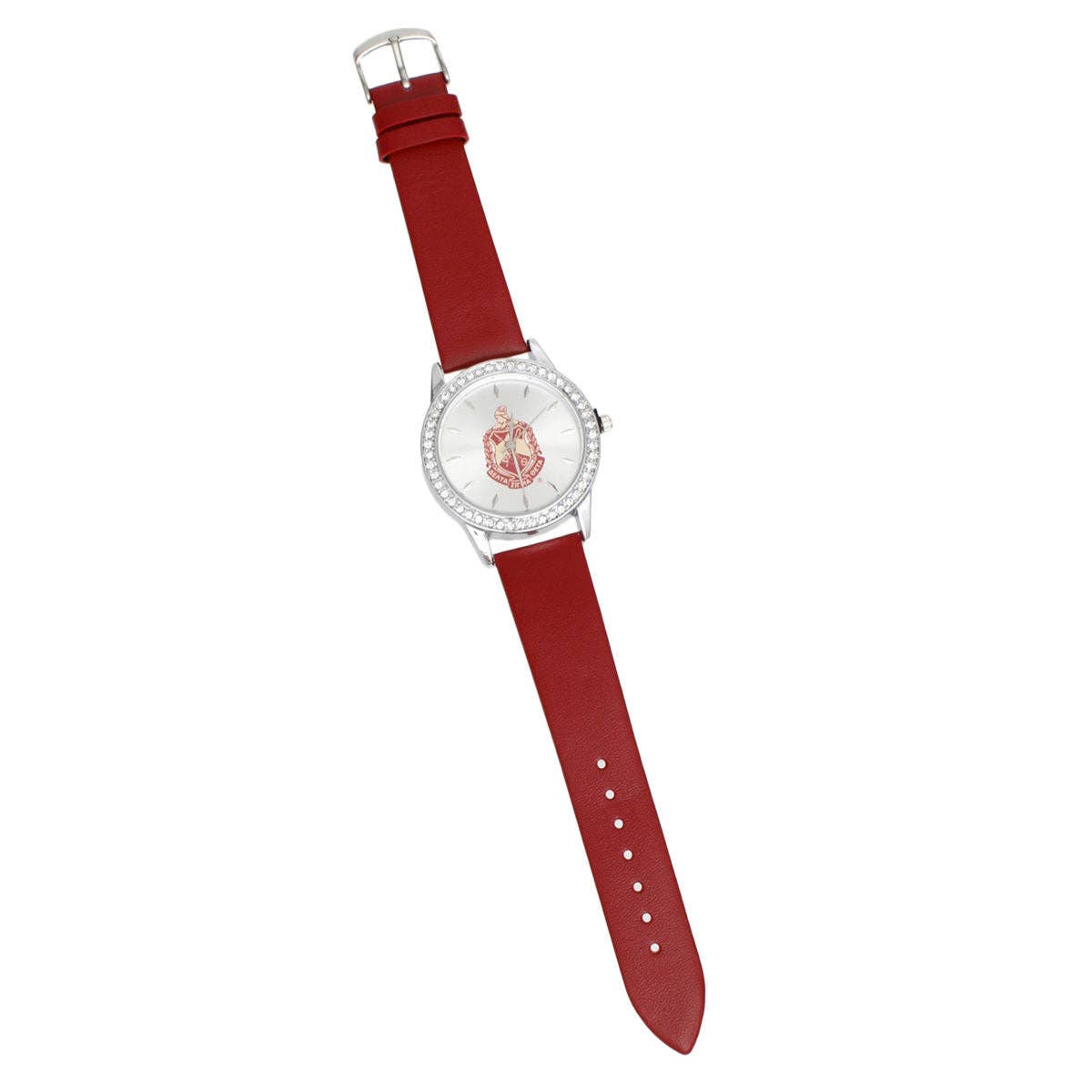 DST Red Leather Silver Sun Cut Dial Watch Women: Color: Red / Plating: Rhodium / Size: Adjustable
