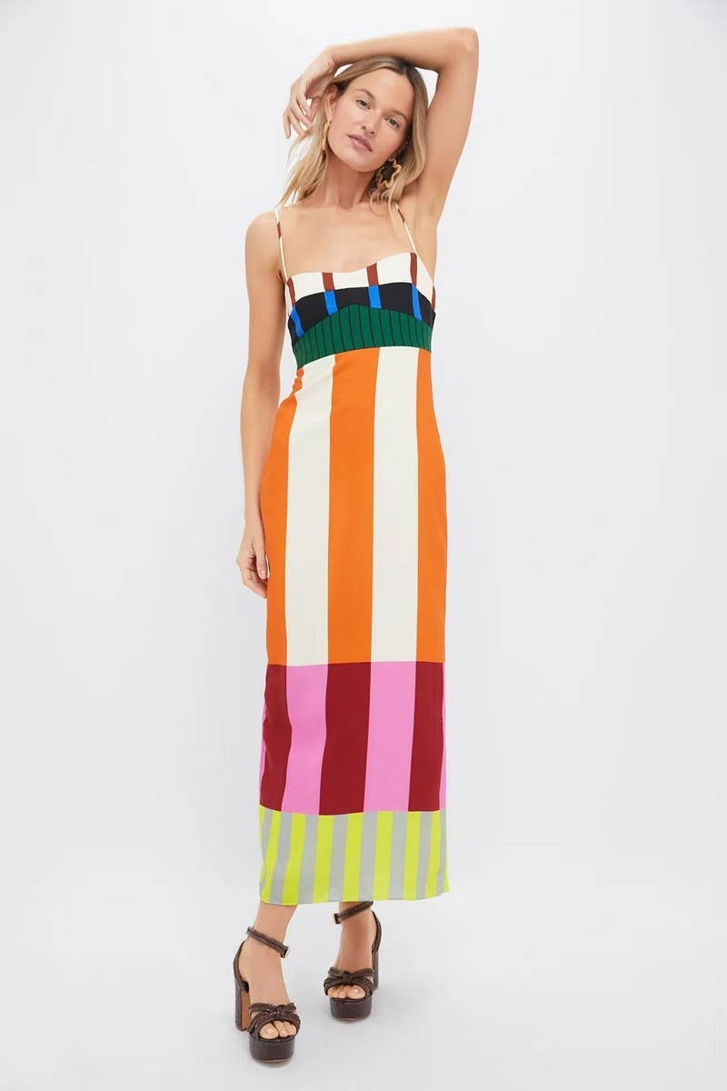 CWDMD6031_STRIPED COLORBLOCK SLIM FIT SLIT CAMI DRESS: MULTICOLOR / (S) 1