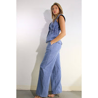 ATHENA STRETCH COLLARED TOP AND PANTS SET in DENIM