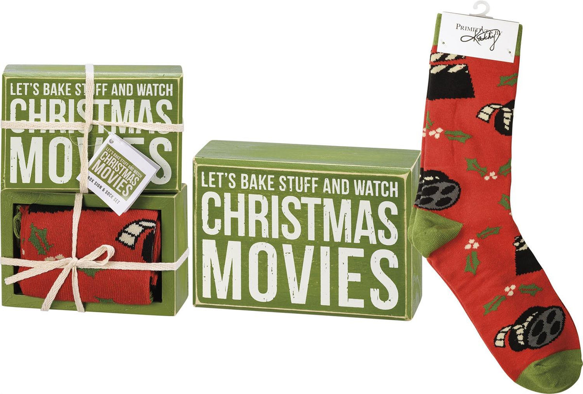 Bake Stuff And Watch Movies Box Sign And Sock Set