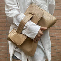 Crocodile Print Clutch With Wrist Strap: COFFEE