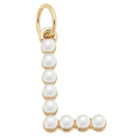 Pearl-Studded Letter Charm in Ivory: T