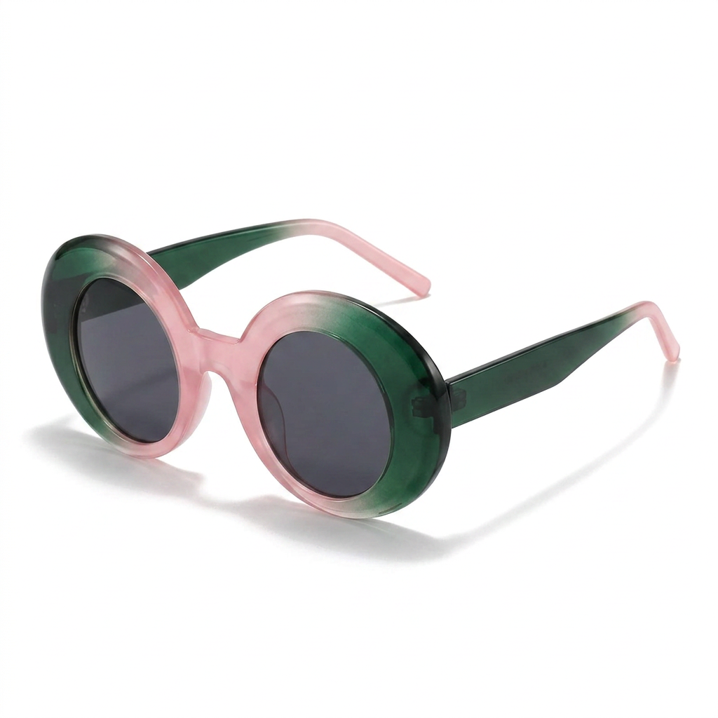 Daring Plastic Round Sunglasses: Pink green