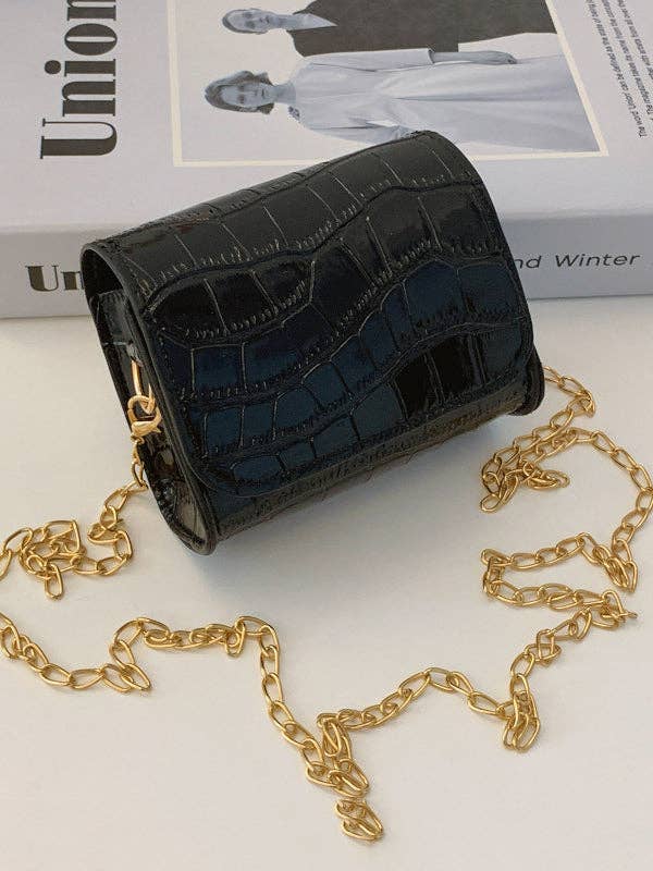 Chains Shiny Split-Joint Bags Crossbody Bags: BLACK / One_size