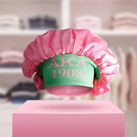 AKA Pink Silky Satin & Contrast Band Sleep Bonnet: Pink / Multi Tone / Stretch to Fit