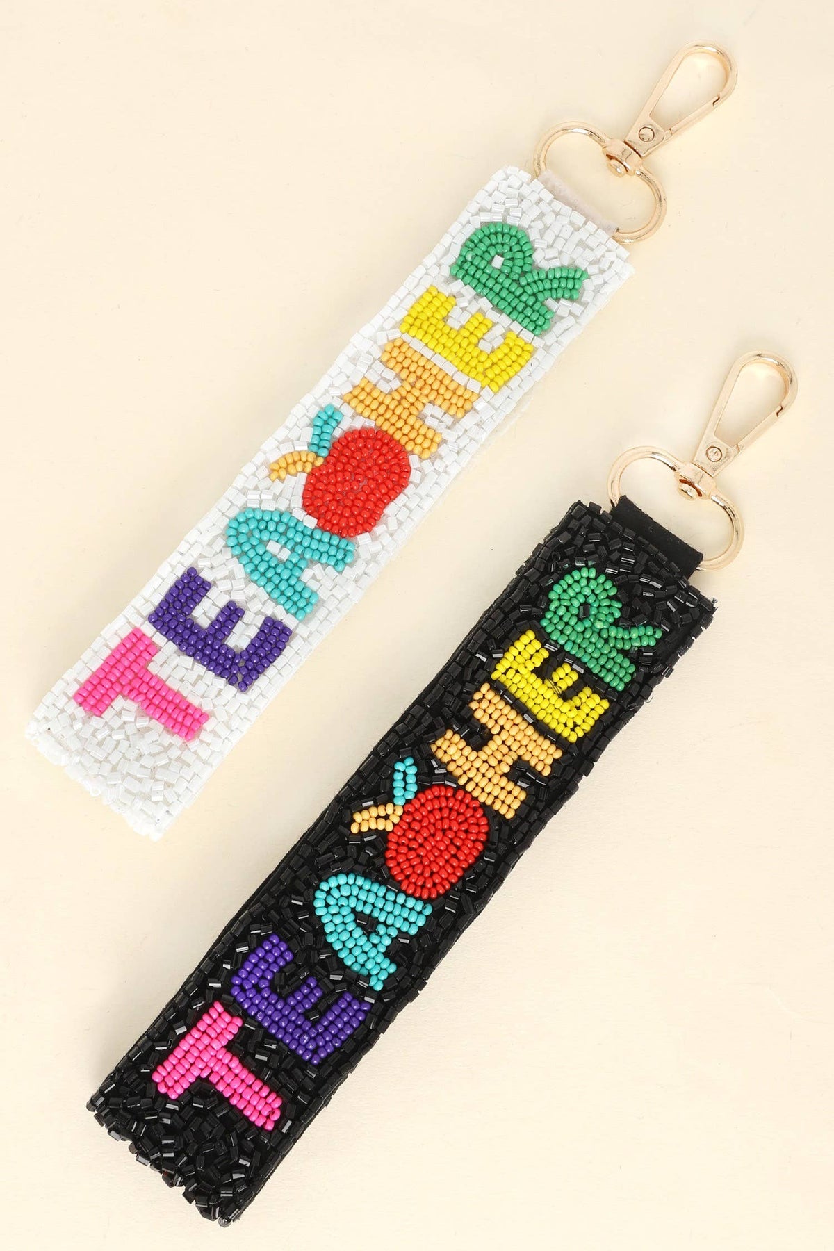 Teacher Long Strip Lettering Beaded Keychain