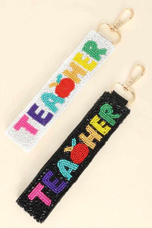 Teacher Long Strip Lettering Beaded Keychain