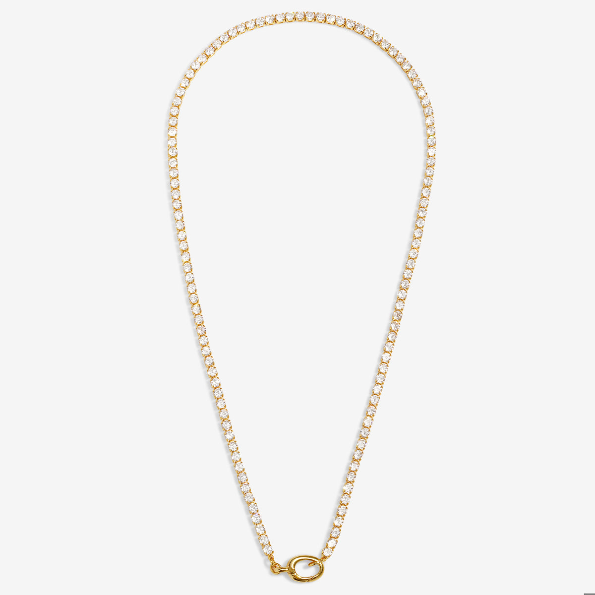 CHARM BAR | CZ TENNIS CHAIN | 1 Charm Clasp | Silver Plated mor Gold Plated| Necklace | 18 1/8"